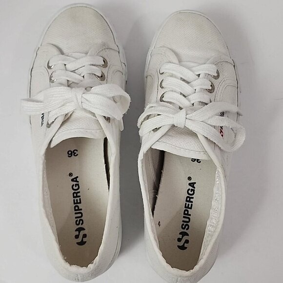 Superga Womens White Canvas Platform Sneakers, 4.5 - Picture 4 of 8